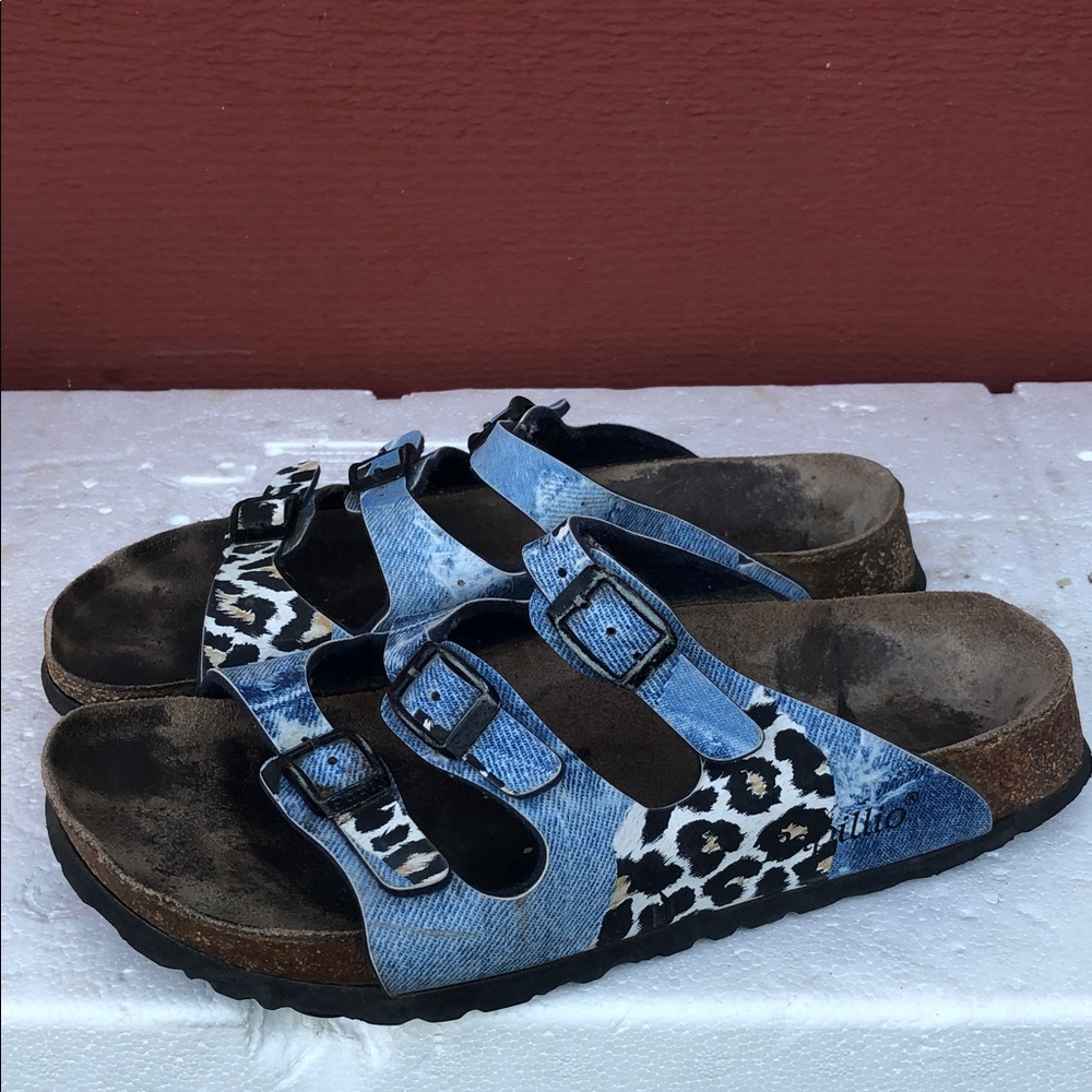 Birkenstock Papillio Women’s Leopard Print Denim Sandals Size 6.5